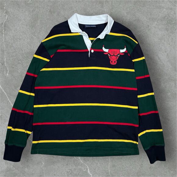 NBA Rowing Blazers Chicago Bulls Polo Rugby Size Large Striped Colorblock Shirt - Picture 1 of 10